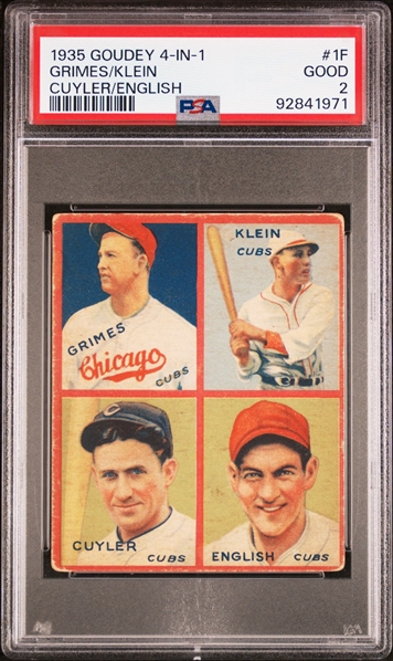 1935 Goudey 4-in-1 #1F.  Grimes/Klein/Cuyler/English - PSA 2 (Good)